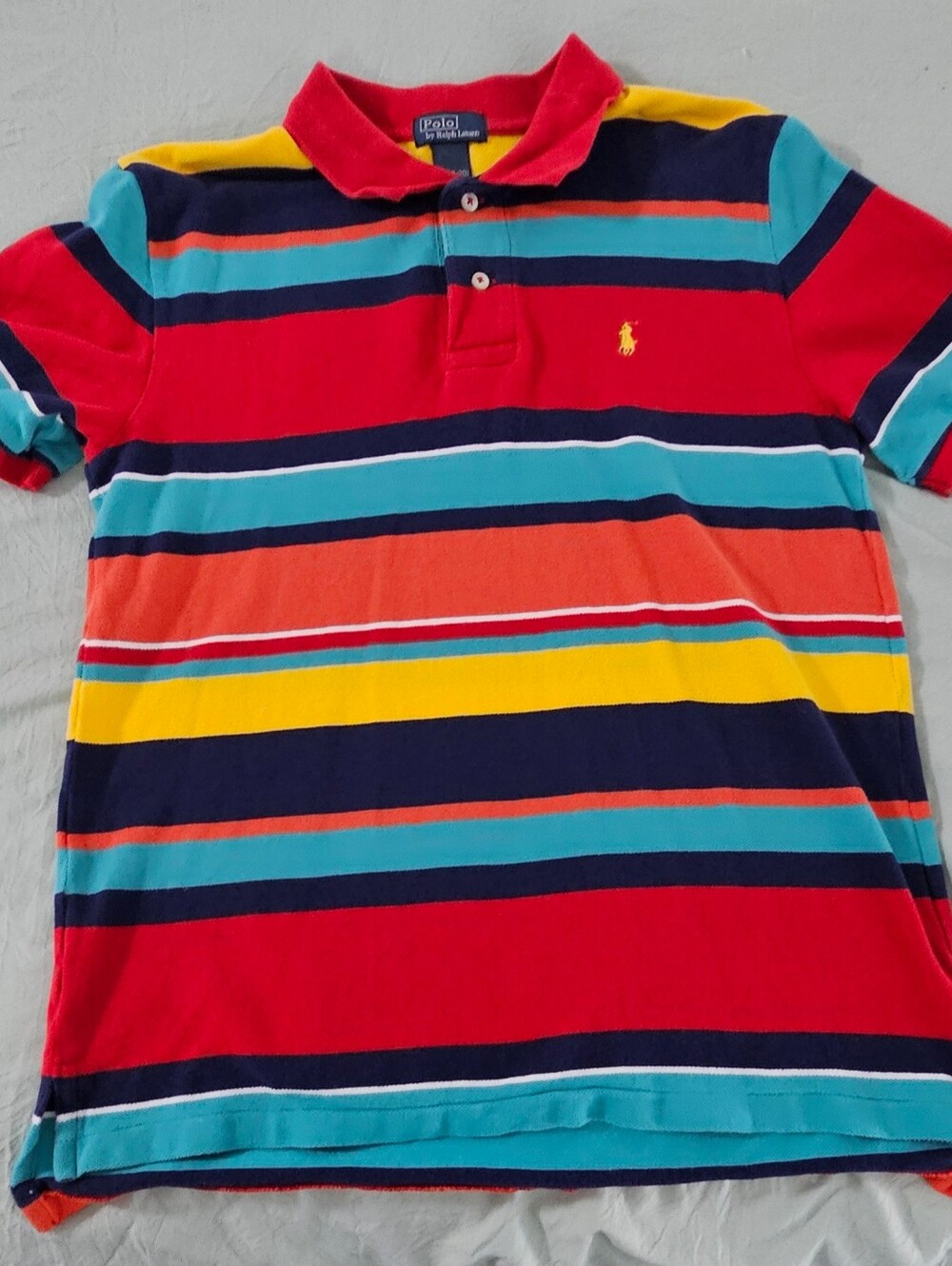 Vintage Ralph Lauren Kids Multicolor Striped Polo - Red, Yellow, Blue Size Xl